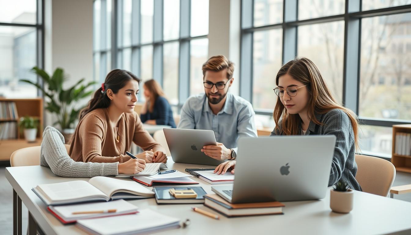 Students collaborating in study space
